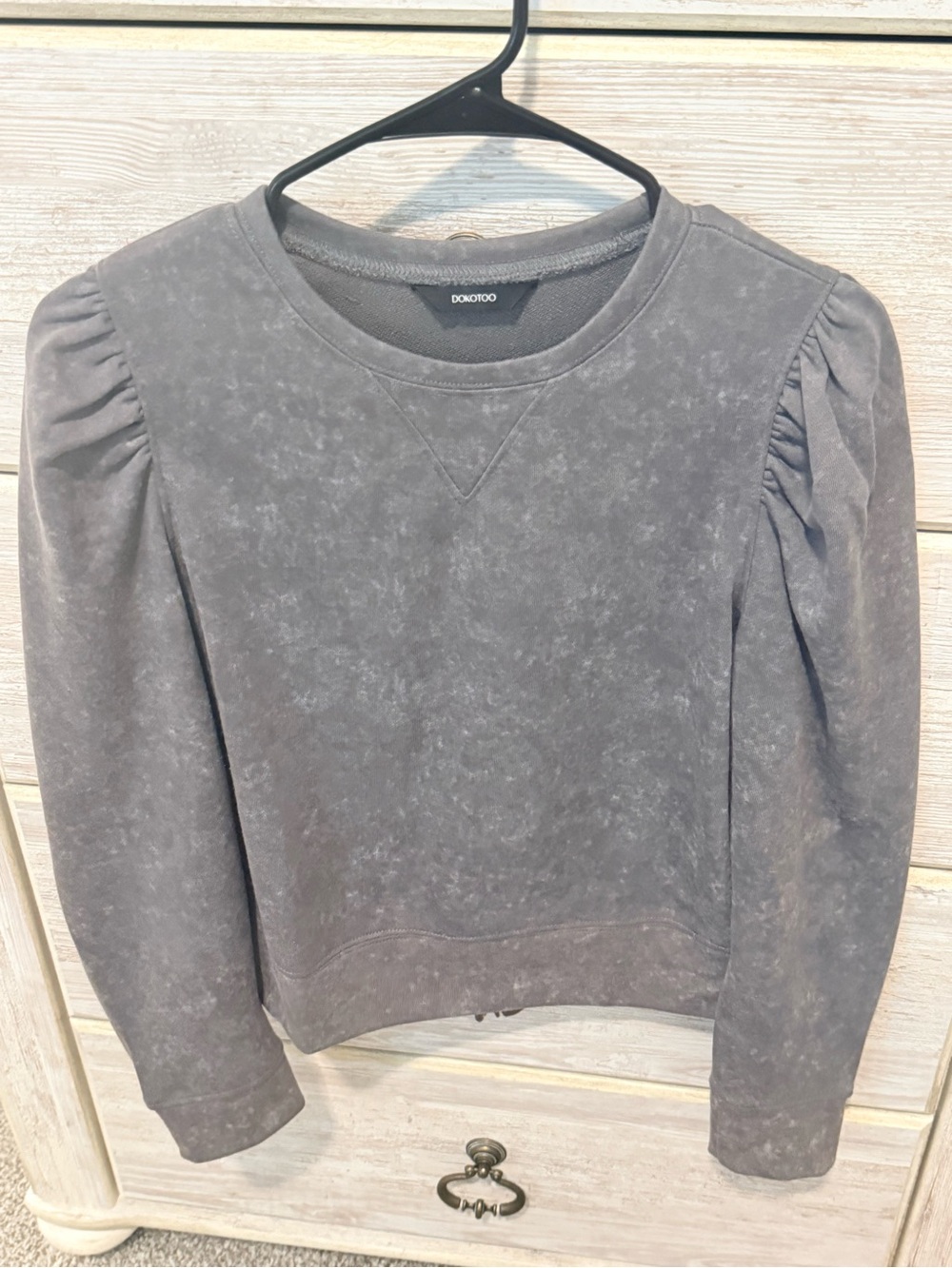 Puff-Sleeve Mineral Wash Crewneck Sweatshirt - Gray